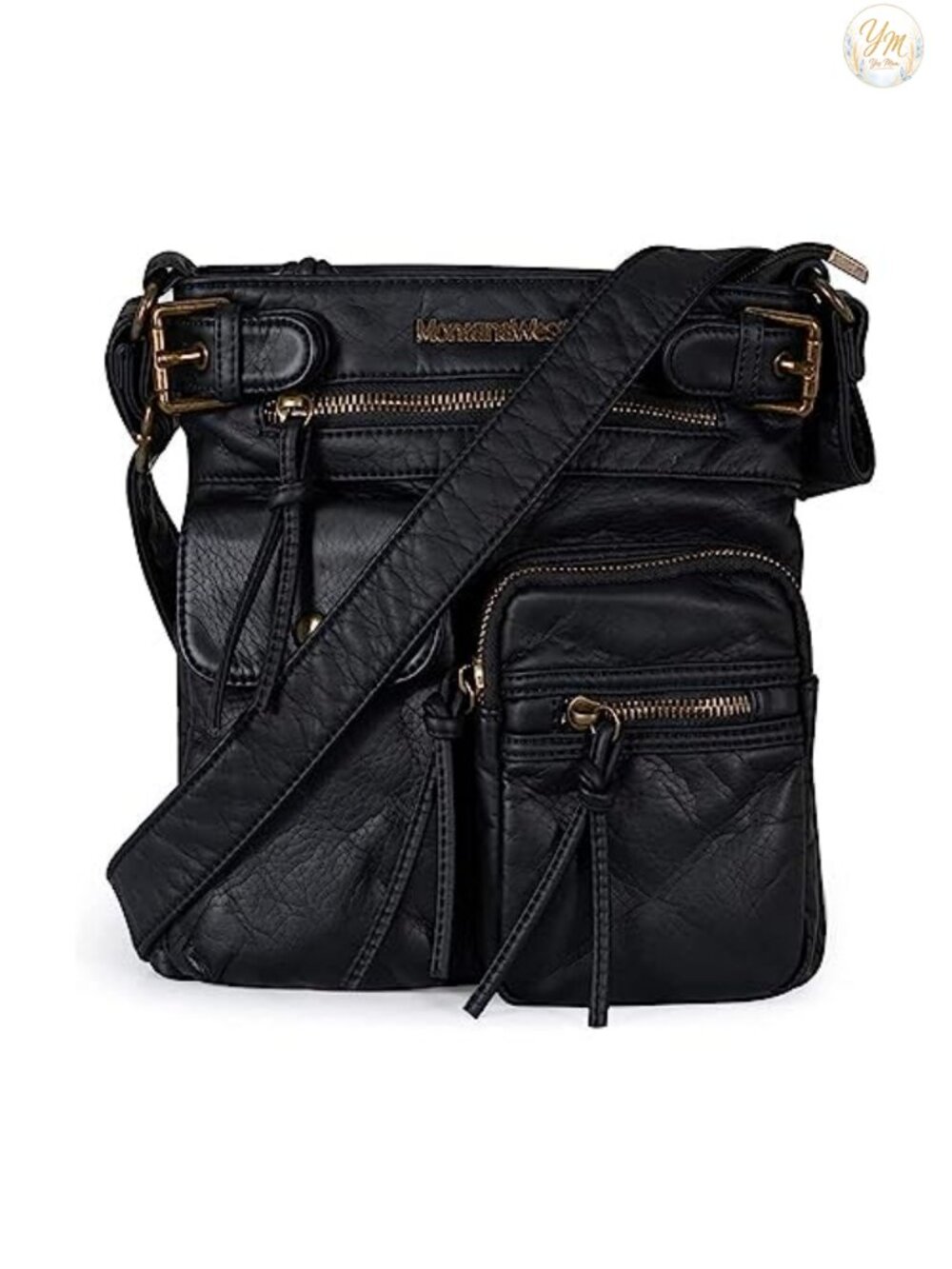 Washed Vegan Leather Crossbody Bag Multi Pocket Shoulder Purse